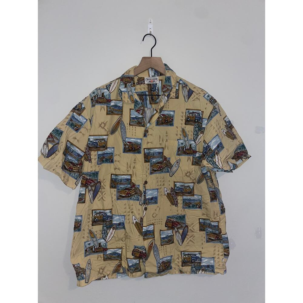 Vintage Car Button Down Shirt Pacific Legend Hawaii Made Hawaiian Tee VTG XL